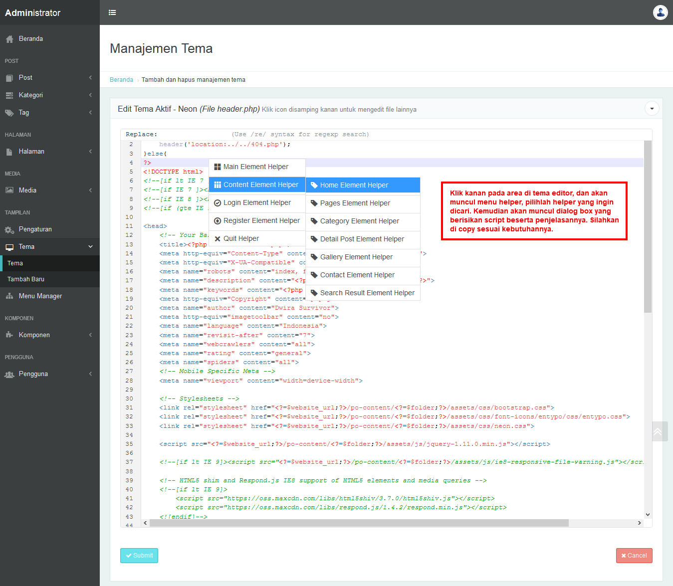 Helper theme PopojiCMS